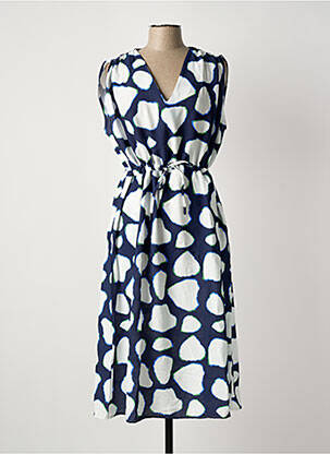 Robe mi-longue tissage crêpe manches courtes bleu SCORZZO femme