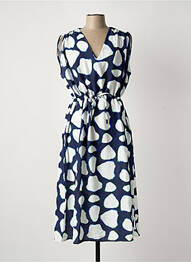 Robe mi-longue tissage crêpe manches courtes bleu SCORZZO femme