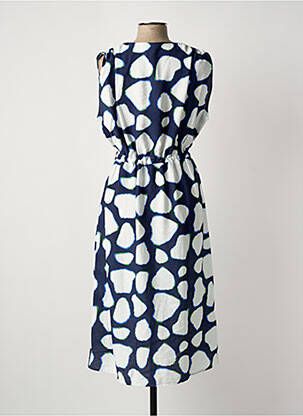 Robe mi-longue tissage crêpe manches courtes bleu SCORZZO femme