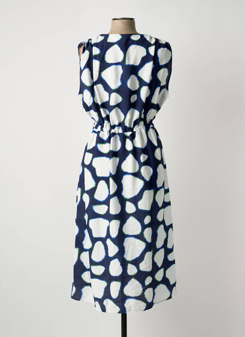 Robe mi-longue tissage crêpe manches courtes bleu SCORZZO femme