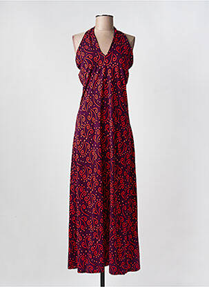 Robe longue manches dos nu fines bretelles violet SURKANA femme