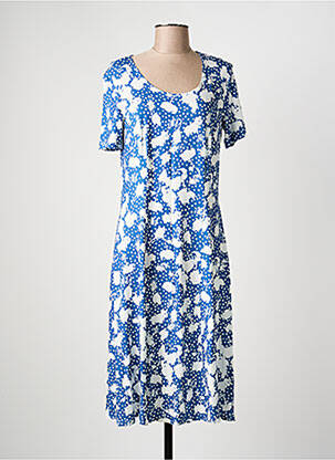 Robe mi-longue imprimé fleurs manches courtes bleu GRIFFON femme