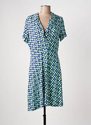 Robe mi-longue imprimé fantaisie manches courtes bleu SURKANA femme