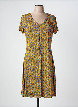 Robe mi-longue imprimé fantaisie manches courtes jaune SURKANA femme