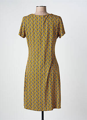 Robe mi-longue imprimé fantaisie manches courtes jaune SURKANA femme
