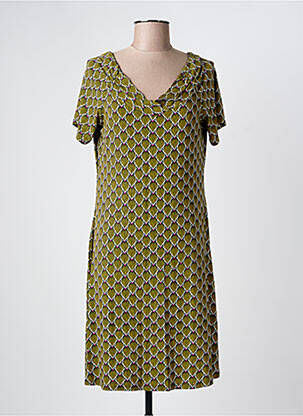 Robe mi-longue imprimé fantaisie manches courtes vert SURKANA femme