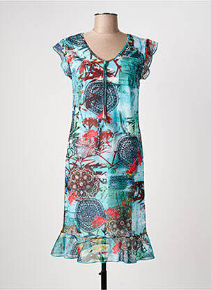 Robe mi-longue imprimé fantaisie manches courtes bleu TELMAIL femme