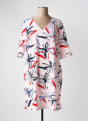 Robe mi-longue imprimé fleurs manches courtes rose ROBE LEGERE BY VERA MONT femme