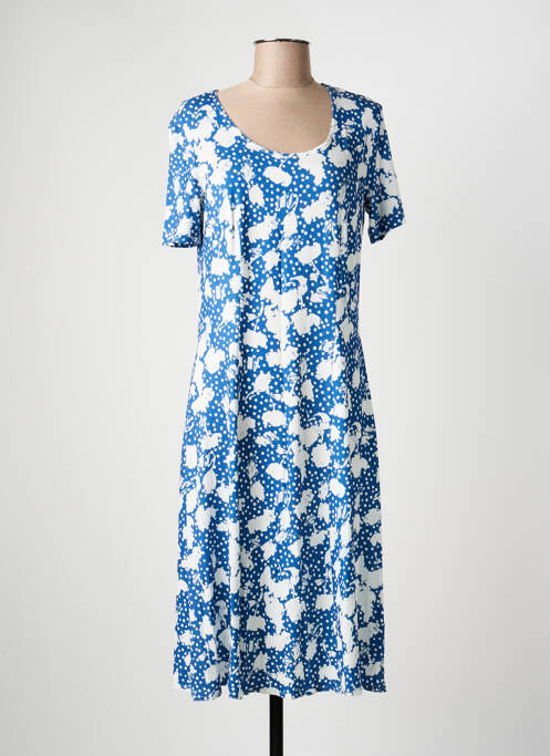 Robe mi-longue imprimé fleurs manches courtes bleu GRIFFON femme