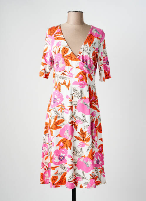 Robe mi-longue imprimé fleurs manches courtes rose ZILCH femme