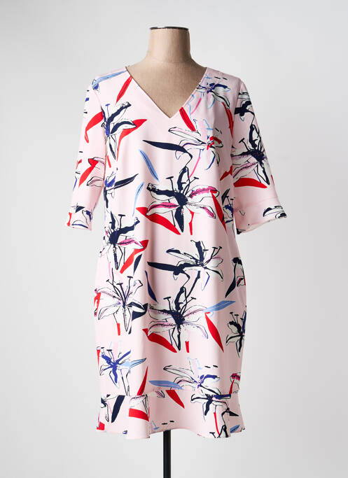 Robe mi-longue imprimé fleurs manches courtes rose ROBE LEGERE BY VERA MONT femme