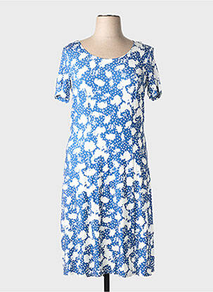 Robe mi-longue imprimé fleurs manches courtes bleu GRIFFON femme