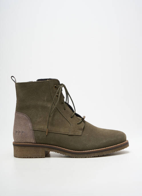 Bottines/boots tissage satiné talon plat jusqu'à 3cm vert COTEMER femme