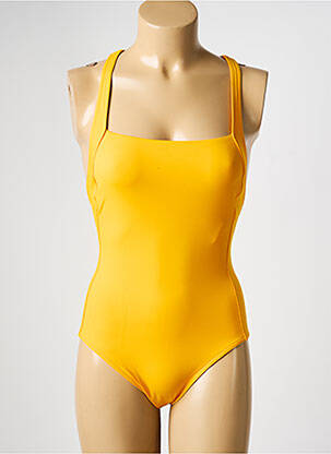 Maillot de bain 1 pièce effet matière satinée jaune IODUS femme