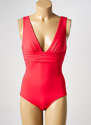 Maillot de bain 1 pièce effet matière satinée haut triangles rouge IODUS femme