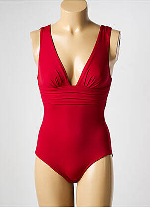 Maillot de bain 1 pièce effet matière satinée haut triangles rouge fonce IODUS femme