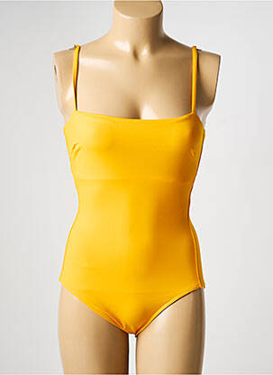 Maillot de bain 1 pièce effet matière satinée haut soutien-gorge balconnet jaune IODUS femme