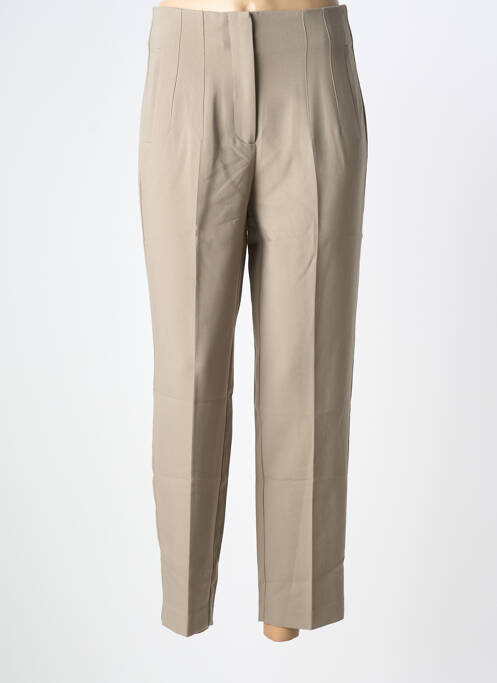 Pantalon droit fermeture zippée sous rabat avec crochet beige ONLY femme