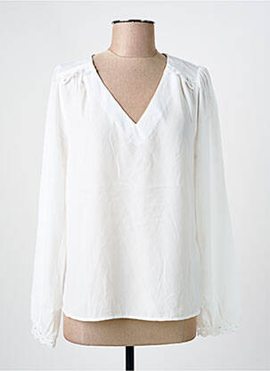 Top col v manches longues blanc ONLY femme