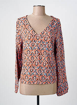Top imprimé fantaisie manches longues orange ONLY femme
