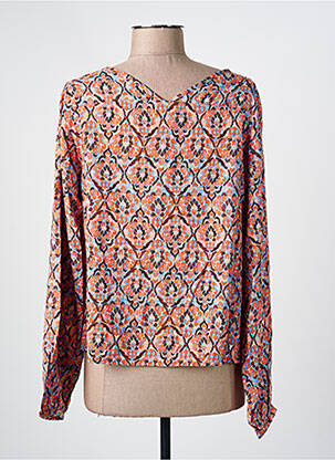 Top imprimé fantaisie manches longues orange ONLY femme