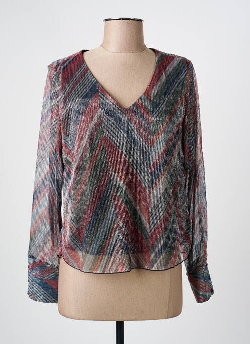 Top col v manches longues vert ONLY femme