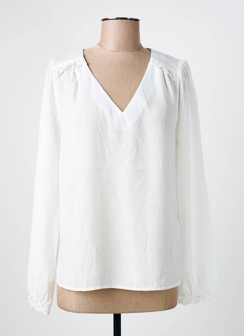Top col v manches longues blanc ONLY femme