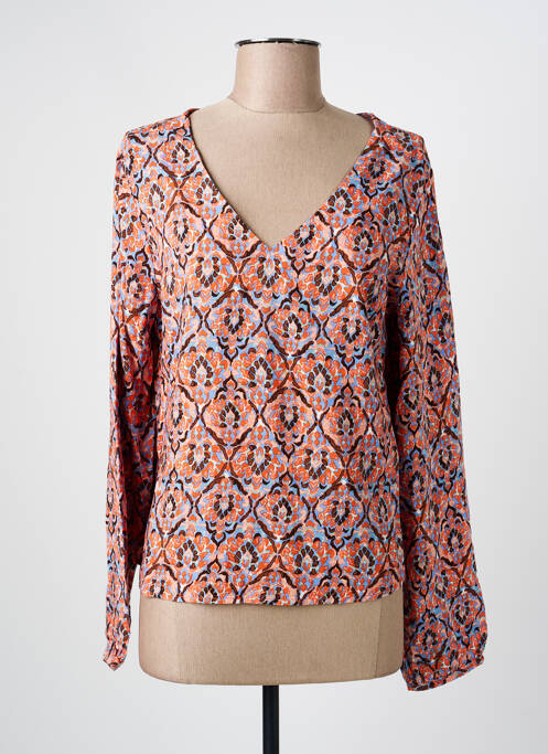 Top imprimé fantaisie manches longues orange ONLY femme