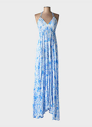 Robe longue tissage popeline fines bretelles bleu ROSA FASHION femme