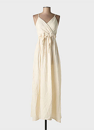 Robe longue manches bretelles ajustables fines bretelles beige ELENA Z femme