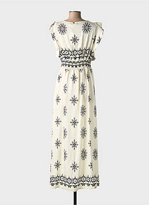 Robe longue imprimé fantaisie manches courtes beige ELENA Z femme
