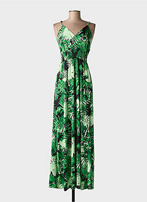 Robe longue manches bretelles ajustables fines bretelles vert ELENA Z femme