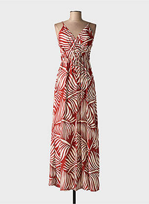Robe longue manches bretelles ajustables fines bretelles orange OU FASHION femme