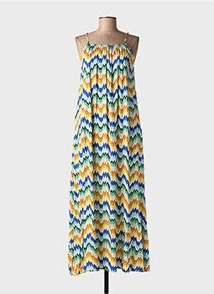 Robe longue manches bretelles ajustables fines bretelles bleu ROSA FASHION femme