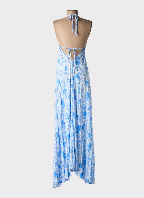 Robe longue imprimé fleurs fines bretelles bleu ROSA FASHION femme