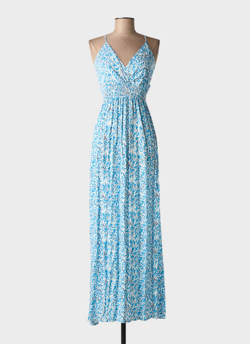 Robe longue manches bretelles ajustables fines bretelles bleu MISS SARA FASHION femme