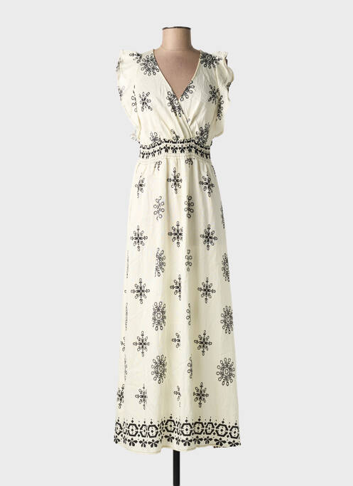 Robe longue imprimé fantaisie manches courtes beige ELENA Z femme