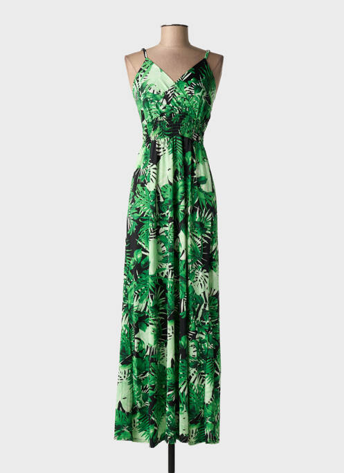 Robe longue manches bretelles ajustables fines bretelles vert ELENA Z femme