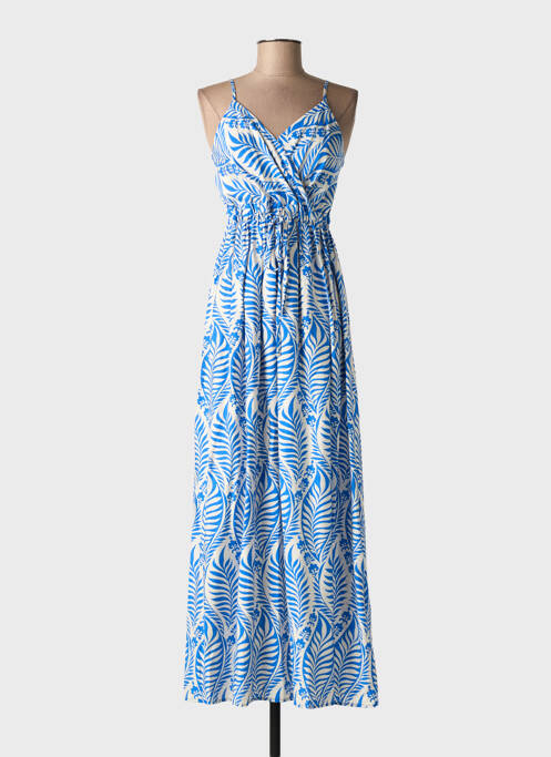 Robe longue manches bretelles ajustables fines bretelles bleu clair ELENA Z femme