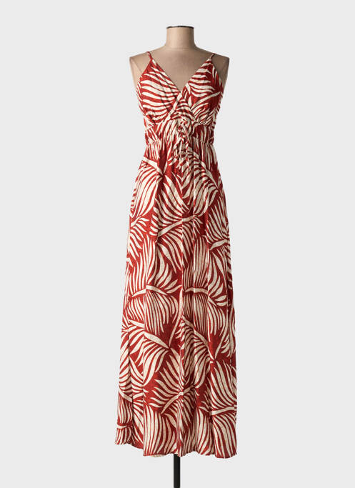Robe longue manches bretelles ajustables fines bretelles orange OU FASHION femme