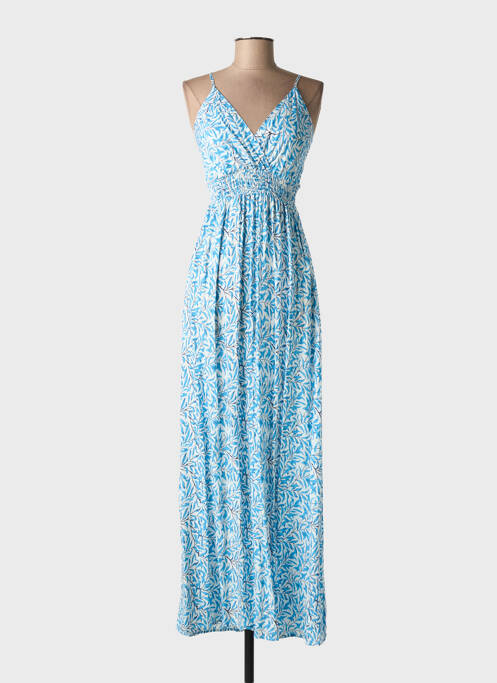 Robe longue manches bretelles ajustables fines bretelles bleu MISS SARA FASHION femme