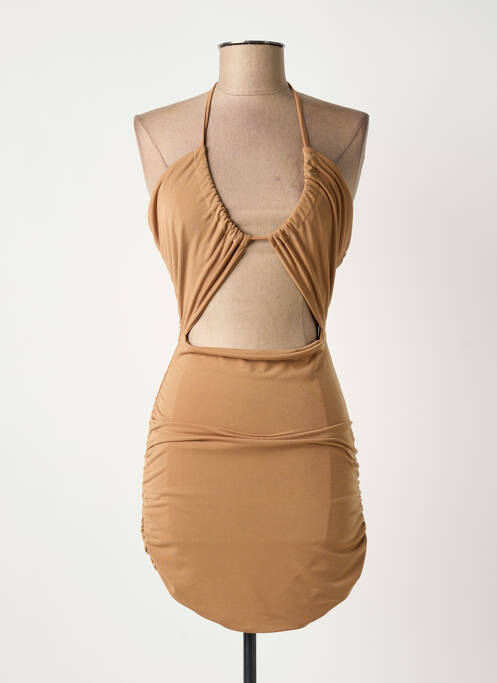 Robe courte col v fines bretelles beige SANDY femme