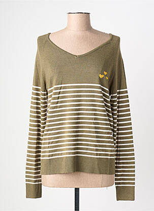 Pull col v manches longues vert ONLY femme