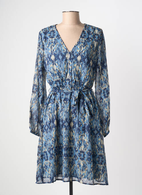 Robe mi-longue coupe fluide manches longues bleu ONLY femme