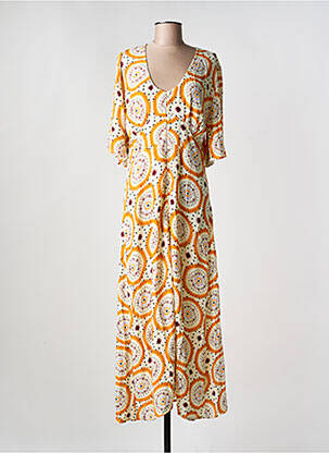 Robe longue imprimé fantaisie manches 3/4 orange STORIATIPIC femme