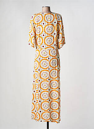 Robe longue imprimé fantaisie manches 3/4 orange STORIATIPIC femme