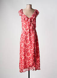 Robe longue imprimé fleurs manches courtes rouge LA PETITE ETOILE femme