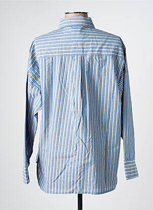 Chemisier tissage popeline manches longues bleu KANOPE femme