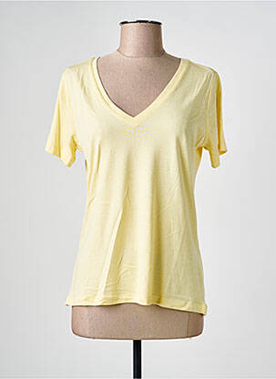 T-shirt col v manches courtes jaune CREAM femme