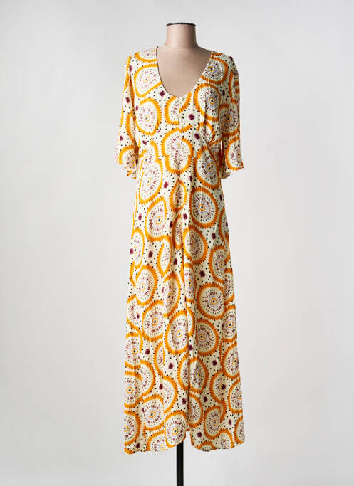 Robe longue imprimé fantaisie manches 3/4 orange STORIATIPIC femme